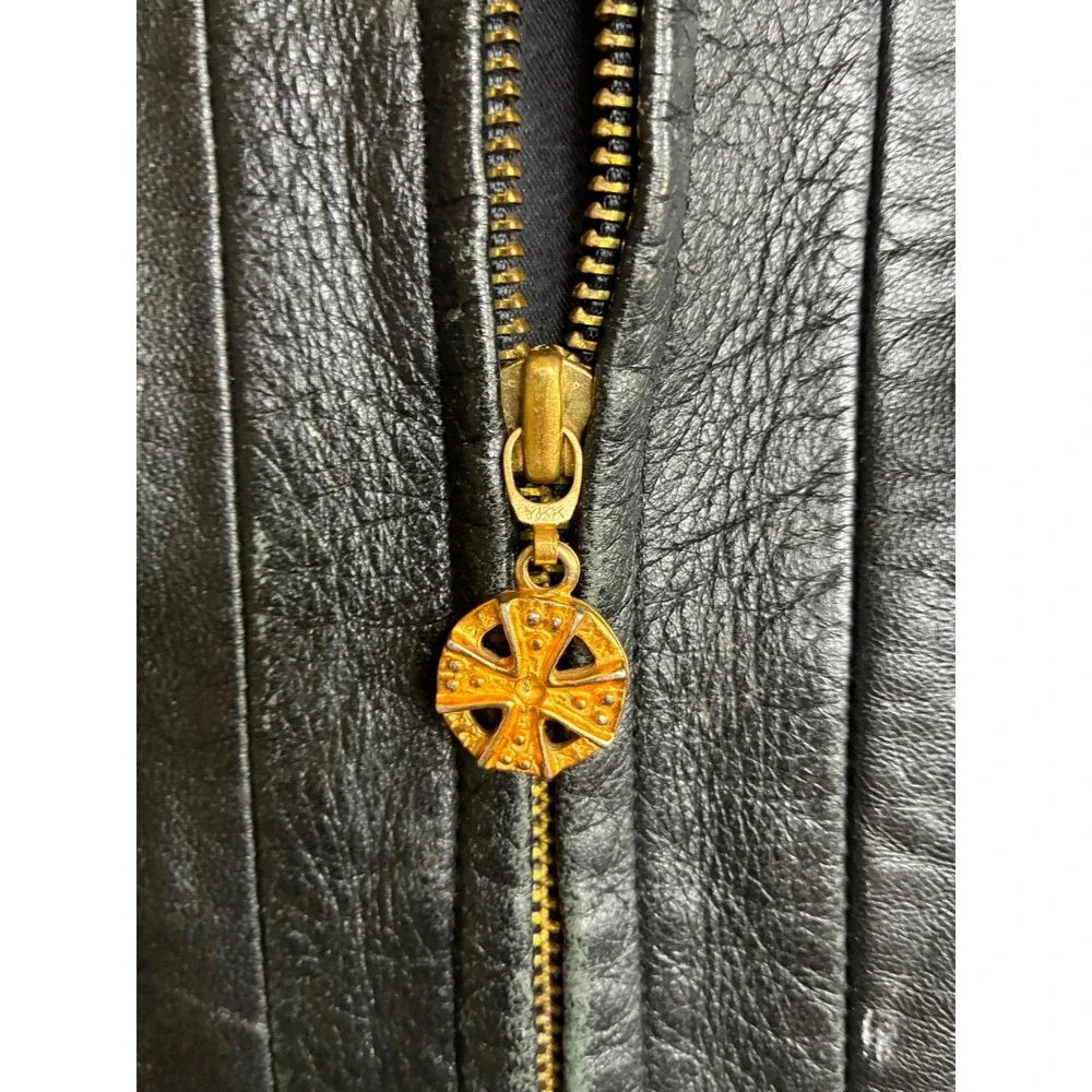 Classiques for Nordstrom Black Leather Vest Zip Front Gold Hardware Size 14